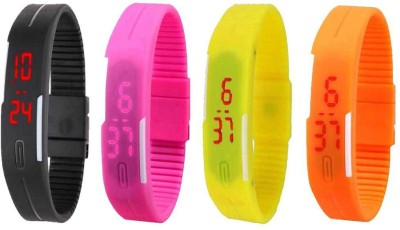 NS18 Silicone Led Magnet Band Combo of 4 Black, Pink, Yellow And Orange Watch  - For Boys & Girls   Watches  (NS18)