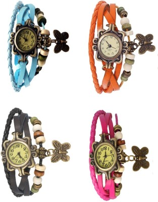 NS18 Vintage Butterfly Rakhi Combo of 4 Sky Blue, Black, Orange And Pink Analog Watch  - For Women   Watches  (NS18)