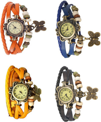 

NS18 Vintage Butterfly Rakhi Combo of 4 Orange, Yellow, Blue And Black Watch - For Women