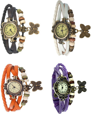 

Kissu Vintage Rakhi Combo of 4 Black, Orange, White And Purple Watch - For Women