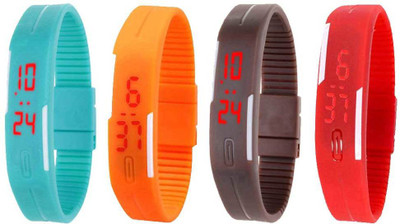 View NS18 Silicone Led Magnet Band Watch Combo of 4 Sky Blue, Orange, Brown And Red Digital Watch  - For Couple Wrist Watches Price Online(NS18)