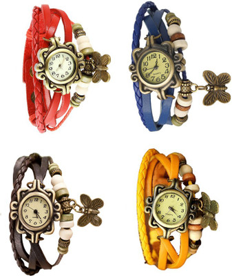 

Kissu Vintage Rakhi Combo of 4 Red, Brown, Blue And Yellow Watch - For Women