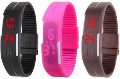 NS18 Silicone Led Magnet Band Combo of 3 Black, Pink And Brown Digital Watch  - For Boys & Girls   Watches  (NS18)