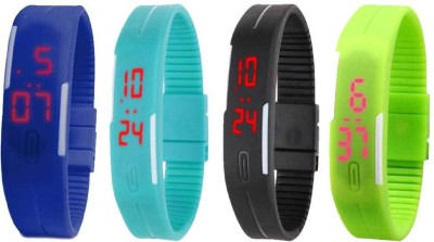 NS18 Silicone Led Magnet Band Combo of 4 Blue, Sky Blue, Black And Green Digital Watch  - For Boys & Girls   Watches  (NS18)