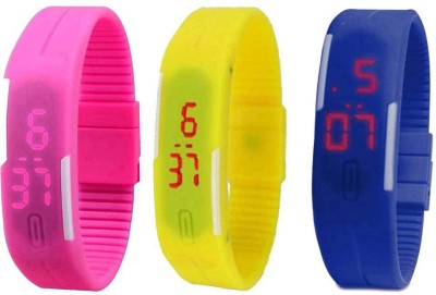 NS18 Silicone Led Magnet Band Combo of 3 Pink, Yellow And Blue Digital Watch  - For Boys & Girls   Watches  (NS18)