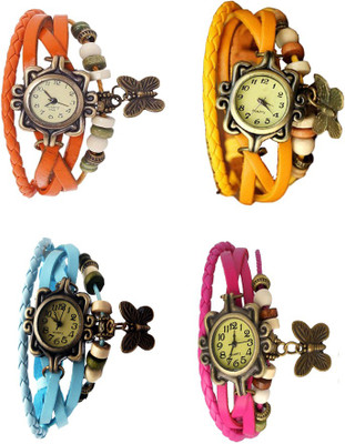 

Kissu Vintage Rakhi Combo of 4 Orange, Sky Blue, Yellow And Pink Watch - For Women
