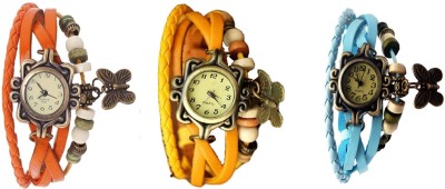 NS18 Vintage Butterfly Rakhi Watch Combo of 3 Orange, Yellow And Sky Blue Analog Watch  - For Women   Watches  (NS18)