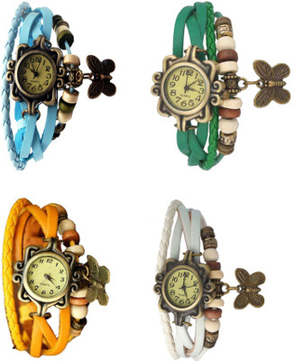 

Kissu Vintage Rakhi Combo of 4 Sky Blue, Yellow, Green And White Watch - For Women