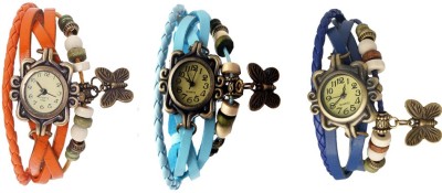 NS18 Vintage Butterfly Rakhi Watch Combo of 3 Orange, Sky Blue And Blue Analog Watch  - For Women   Watches  (NS18)