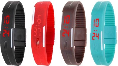 NS18 Silicone Led Magnet Band Watch Combo of 4 Black, Red, Brown And Sky Blue Digital Watch  - For Couple   Watches  (NS18)