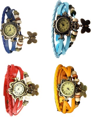 NS18 Vintage Butterfly Rakhi Combo of 4 Blue, Red, Sky Blue And Yellow Analog Watch  - For Women   Watches  (NS18)