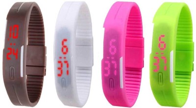NS18 Silicone Led Magnet Band Combo of 4 Brown, White, Pink And Green Digital Watch  - For Boys & Girls   Watches  (NS18)