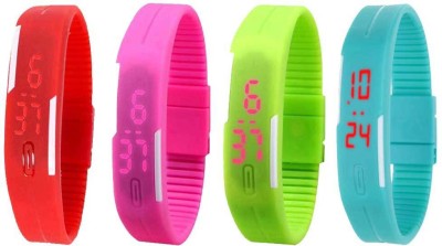 NS18 Silicone Led Magnet Band Watch Combo of 4 Red, Pink, Green And Sky Blue Digital Watch  - For Couple   Watches  (NS18)
