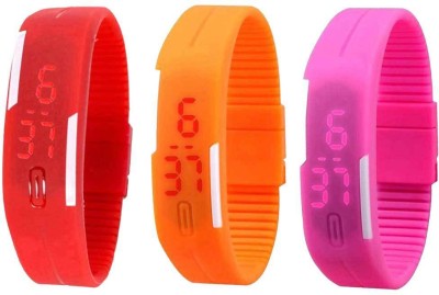 NS18 Silicone Led Magnet Band Combo of 3 Red, Orange And Pink Digital Watch  - For Boys & Girls   Watches  (NS18)
