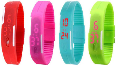 

NS18 Silicone Led Magnet Band Combo of 4 Red, Pink, Sky Blue And Green Watch - For Boys & Girls