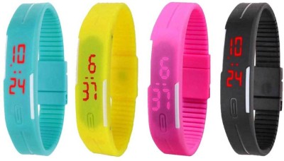 NS18 Silicone Led Magnet Band Combo of 4 Sky Blue, Yellow, Pink And Black Digital Watch  - For Boys & Girls   Watches  (NS18)