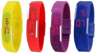 NS18 Silicone Led Magnet Band Combo of 4 Yellow, Red, Purple And Blue Digital Watch  - For Boys & Girls   Watches  (NS18)