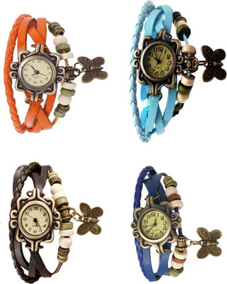 

Kissu Vintage Rakhi Combo of 4 Orange, Brown, Sky Blue And Blue Watch - For Women