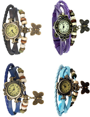 

NS18 Vintage Butterfly Rakhi Combo of 4 Black, Blue, Purple And Sky Blue Watch - For Women