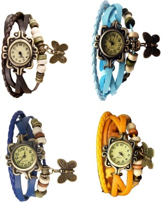 NS18 Vintage Butterfly Rakhi Combo of 4 Brown, Blue, Sky Blue And Yellow Analog Watch  - For Women   Watches  (NS18)