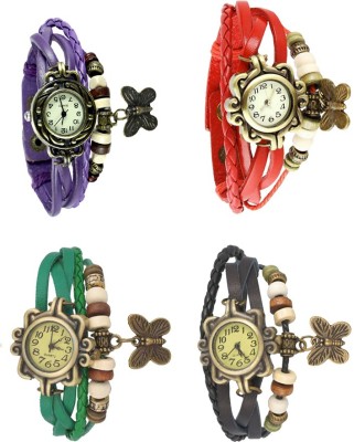 NS18 Vintage Butterfly Rakhi Combo of 4 Purple, Green, Red And Black Analog Watch  - For Women   Watches  (NS18)