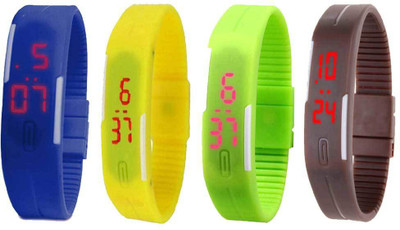

NS18 Silicone Led Magnet Band Combo of 4 Blue, Yellow, Green And Brown Watch - For Boys & Girls