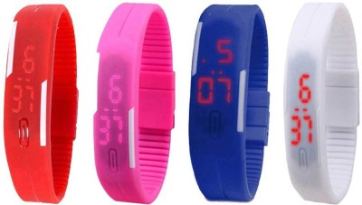 NS18 Silicone Led Magnet Band Combo of 4 Red, Pink, Blue And White Digital Watch  - For Boys & Girls   Watches  (NS18)