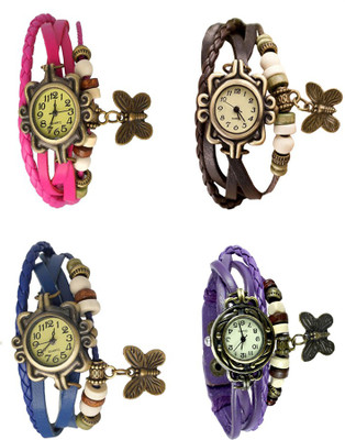 NS18 Vintage Butterfly Rakhi Combo of 4 Pink, Blue, Brown And Purple Analog Watch  - For Women   Watches  (NS18)