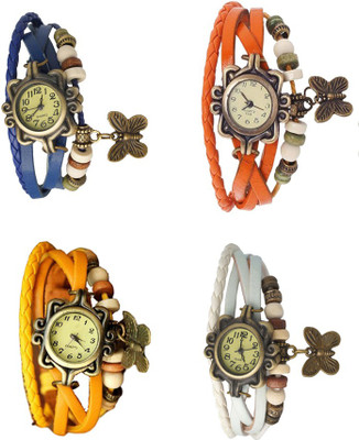 NS18 Vintage Butterfly Rakhi Combo of 4 Blue, Yellow, Orange And White Analog Watch  - For Women   Watches  (NS18)