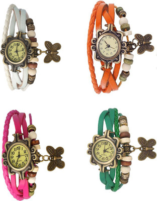 

NS18 Vintage Butterfly Rakhi Combo of 4 White, Pink, Orange And Green Watch - For Women