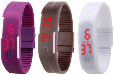 NS18 Silicone Led Magnet Band Combo of 3 Purple, Brown And White Digital Watch  - For Boys & Girls   Watches  (NS18)