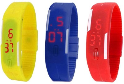 NS18 Silicone Led Magnet Band Combo of 3 Yellow, Blue And Red Digital Watch  - For Boys & Girls   Watches  (NS18)