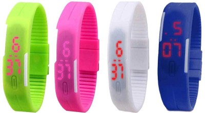 NS18 Silicone Led Magnet Band Combo of 4 Green, Pink, White And Blue Digital Watch  - For Boys & Girls   Watches  (NS18)