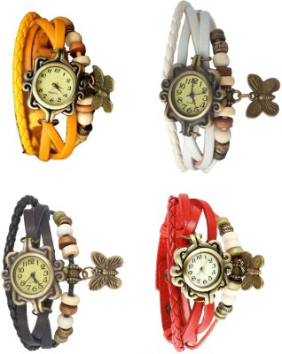 NS18 Vintage Butterfly Rakhi Combo of 4 Yellow, Black, White And Red Analog Watch  - For Women   Watches  (NS18)