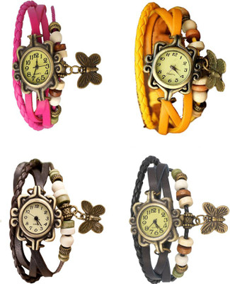 

Kissu Vintage Rakhi Combo of 4 Pink, Brown, Yellow And Black Watch - For Women