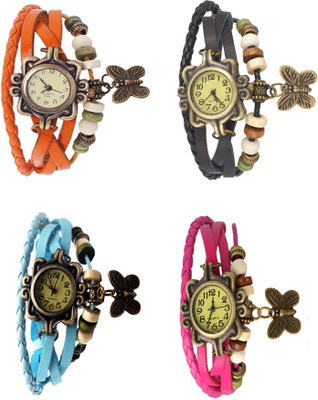 

Kissu Vintage Rakhi Combo of 4 Orange, Sky Blue, Black And Pink Watch - For Women