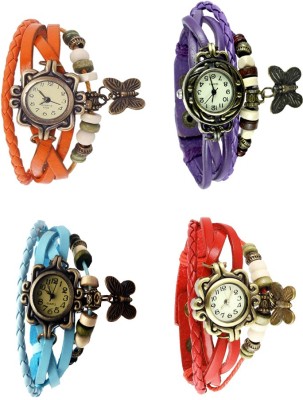 NS18 Vintage Butterfly Rakhi Combo of 4 Orange, Sky Blue, Purple And Red Analog Watch  - For Women   Watches  (NS18)