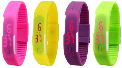 NS18 Silicone Led Magnet Band Combo of 4 Pink, Yellow, Purple And Green Digital Watch  - For Boys & Girls   Watches  (NS18)