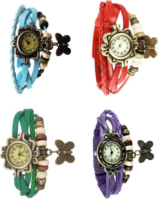 NS18 Vintage Butterfly Rakhi Combo of 4 Sky Blue, Green, Red And Purple Analog Watch  - For Women   Watches  (NS18)