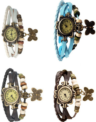 

Kissu Vintage Rakhi Combo of 4 White, Black, Sky Blue And Brown Watch - For Women