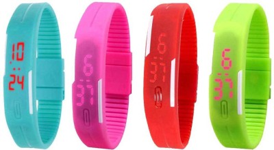 NS18 Silicone Led Magnet Band Combo of 4 Sky Blue, Pink, Red And Green Digital Watch  - For Boys & Girls   Watches  (NS18)
