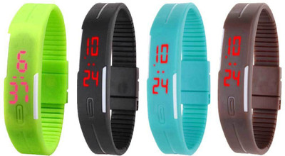 

NS18 Silicone Led Magnet Band Combo of 4 Green, Black, Sky Blue And Brown Watch - For Boys & Girls