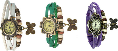 

NS18 Vintage Butterfly Rakhi Watch Combo of 3 White, Green And Purple Watch - For Women