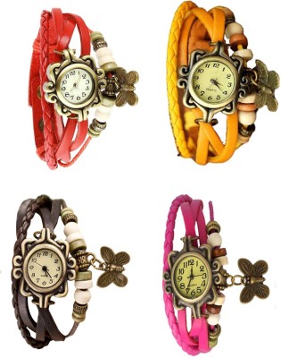 NS18 Vintage Butterfly Rakhi Combo of 4 Red, Brown, Yellow And Pink Analog Watch  - For Women   Watches  (NS18)