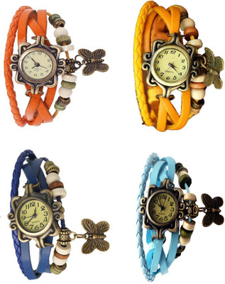 View NS18 Vintage Butterfly Rakhi Combo of 4 Orange, Blue, Yellow And Sky Blue Analog Watch  - For Women Wrist Watches Price Online(NS18)