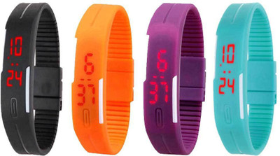

NS18 Silicone Led Magnet Band Watch Combo of 4 Black, Orange, Purple And Sky Blue Watch - For Couple