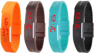 

Kissu Led Magnet Band Combo of 4 Orange, Brown, Sky Blue And Black Watch - For Men & Women