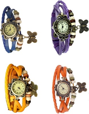 NS18 Vintage Butterfly Rakhi Combo of 4 Blue, Yellow, Purple And Orange Analog Watch  - For Women   Watches  (NS18)