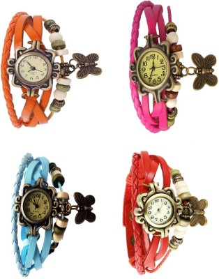 NS18 Vintage Butterfly Rakhi Combo of 4 Orange, Sky Blue, Pink And Red Analog Watch  - For Women   Watches  (NS18)