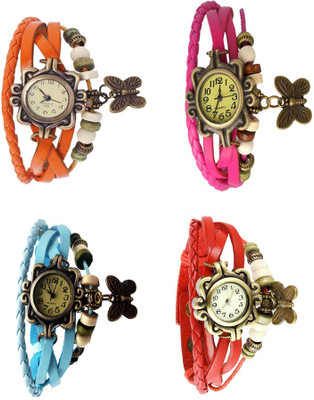 

Kissu Vintage Rakhi Combo of 4 Orange, Sky Blue, Pink And Red Watch - For Women